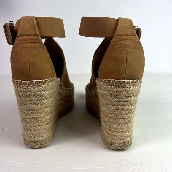 🟢 Marc Fisher Size 6 Brown Perforated Open Toe Espadrille Wedge Sandals - Picture 4 of 10